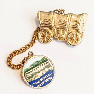 Grand Coulee Washington WA USA Stagecoach Pin Gold Tone Green Blue Vintage West